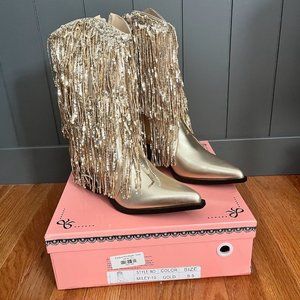 Gold Fringe Sequin Cowboy Boots 8.5 NEW